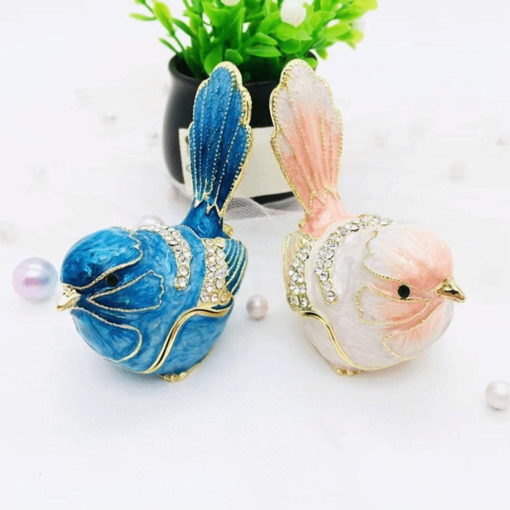Metal Material Bird Trinket Box Pink Blue Color Bionic Ornaments  Wedding Decor