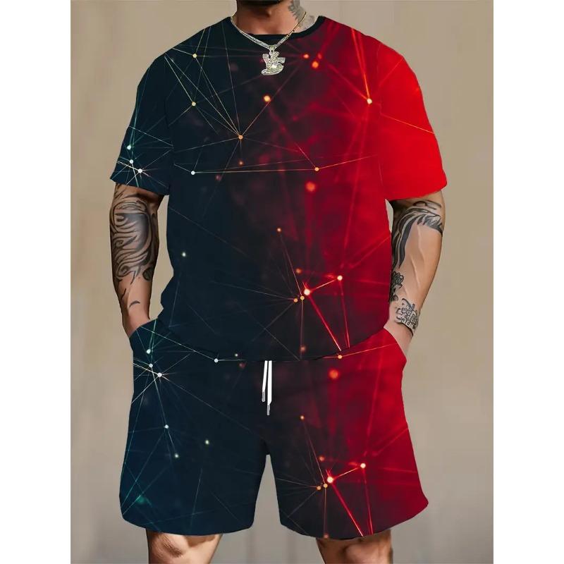 New T-shirt Set 3d Printed Digital Ball Suit Pattern Men's Summer Fashion Casual Street Style Crew-neck T-shirt And Shorts