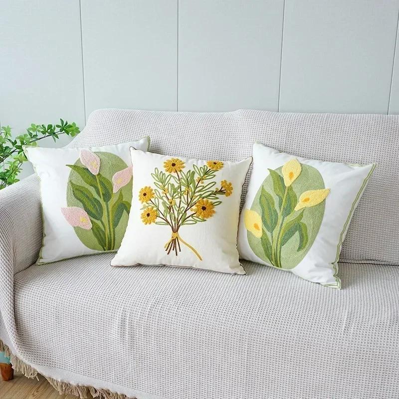 45x45cm Pillowcase Embroidery Flowers Pillow Cover Flower Decorative Pillows Throw Pillow Cases Sofa Living Room Home Decor