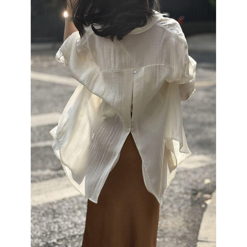 French Style Back Split Tencel Sun Protection Shirts Women Summer New Solid Elegant Thin Outdoor Cover Up Outerwear