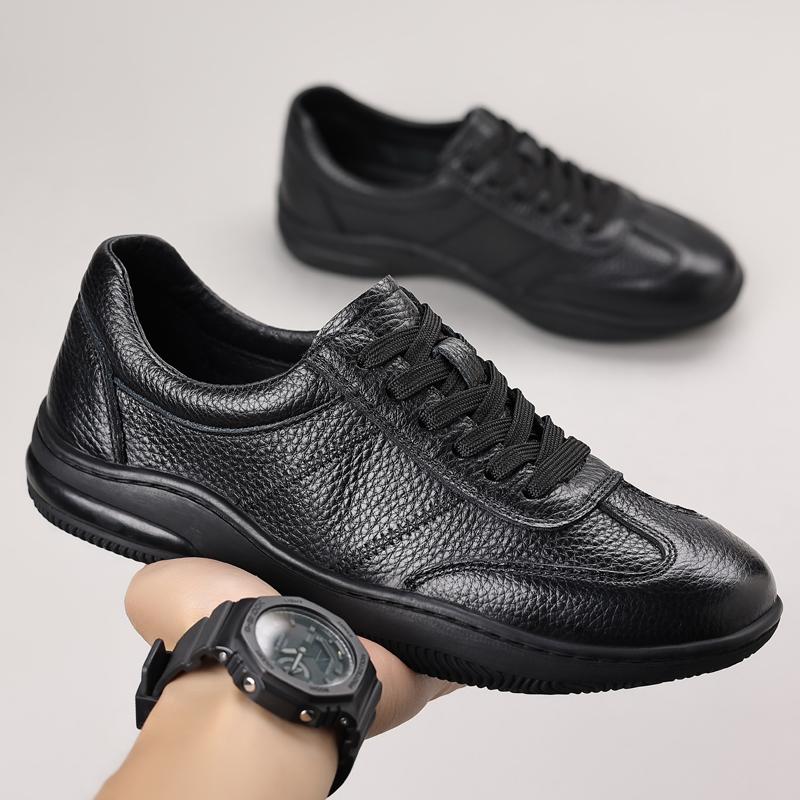 2026 Genuine Leather Men's Casual Shoes Men's Sneakers Soft Upper Breathable Lace Up Round Toe Comfortable Walking Footwear