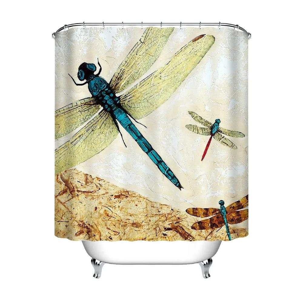 

Flying Bug Over Nature Scene on Retro Texture Country Style Shower Curtain for Bathroom 90X180cm