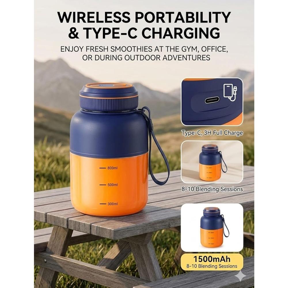 Taza Extractor de Jugo Inalámbrica 180W, Taza Extractor de Jugo Inalámbrica Portátil con Líneas de Medición Precisas, Batidora Personal Recargable para Viajes, Oficina, Gimnasio