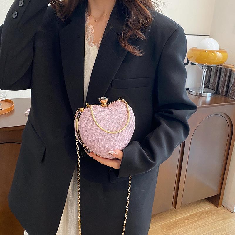 Chic Heart Shaped Lock Clasp Handbag, Fashiable Bright Star Evening Bag Stylish Single Shoulder Purse, Chain Cross Body Bags.
