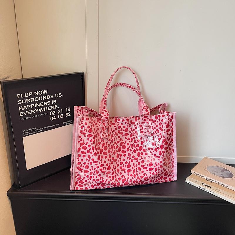 Borsa a Spalla con Stampa Leopardo Trasparente Grande Capacità da Pendolare Borsa Tote da Donna