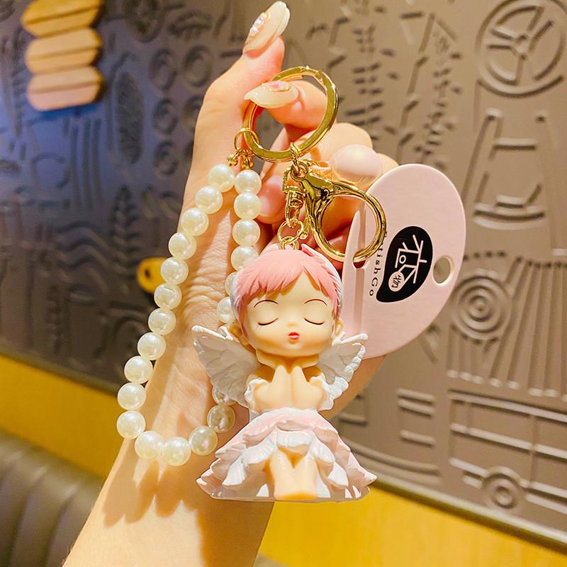 Car Pink Keychain Tone Girl Angel Doll Bag Pendant Beads Cartoon Gift Accessory