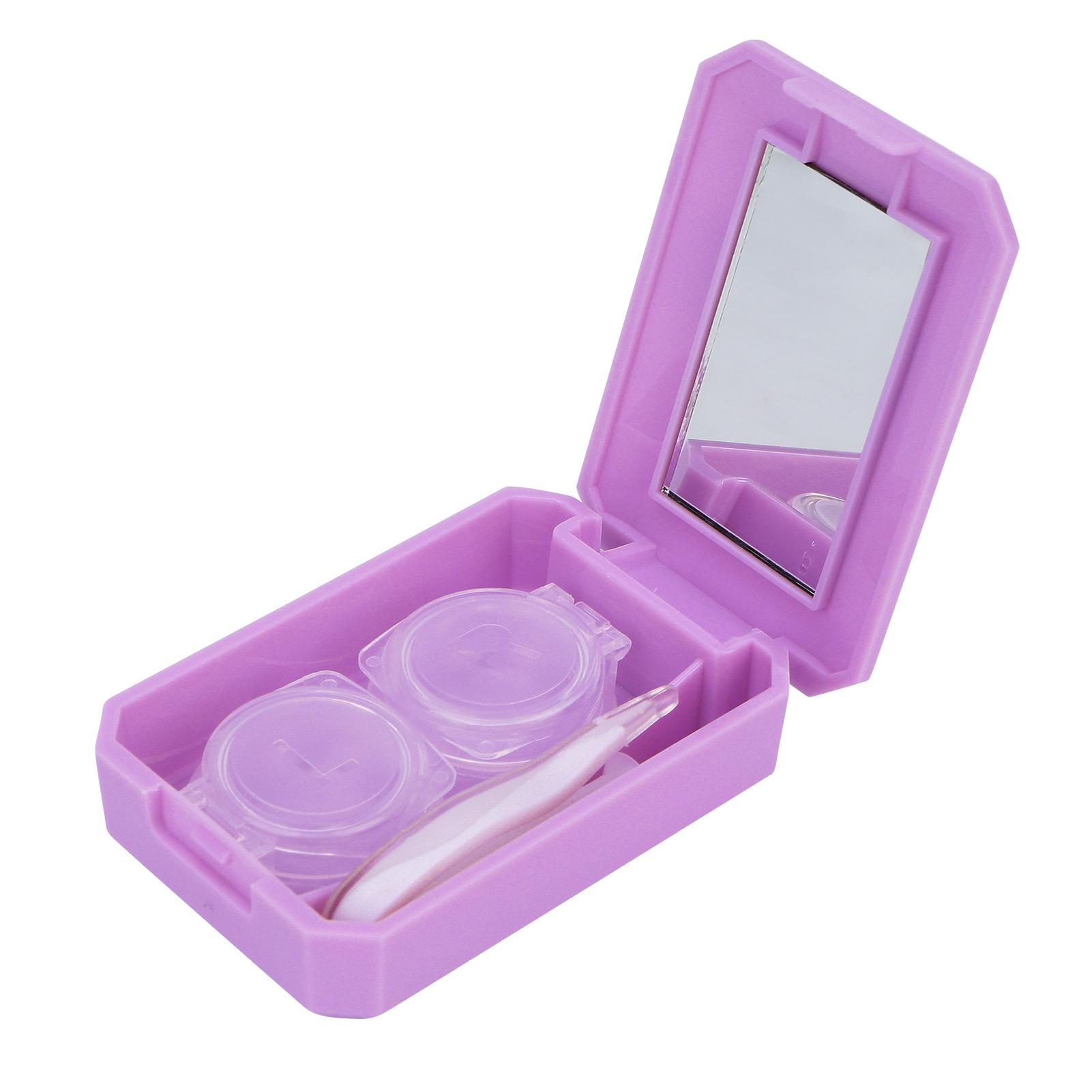 Cute Cartoon Pattern Cosmetic Contact Lenses Case Contact Lens Box Tweezers Set Purple