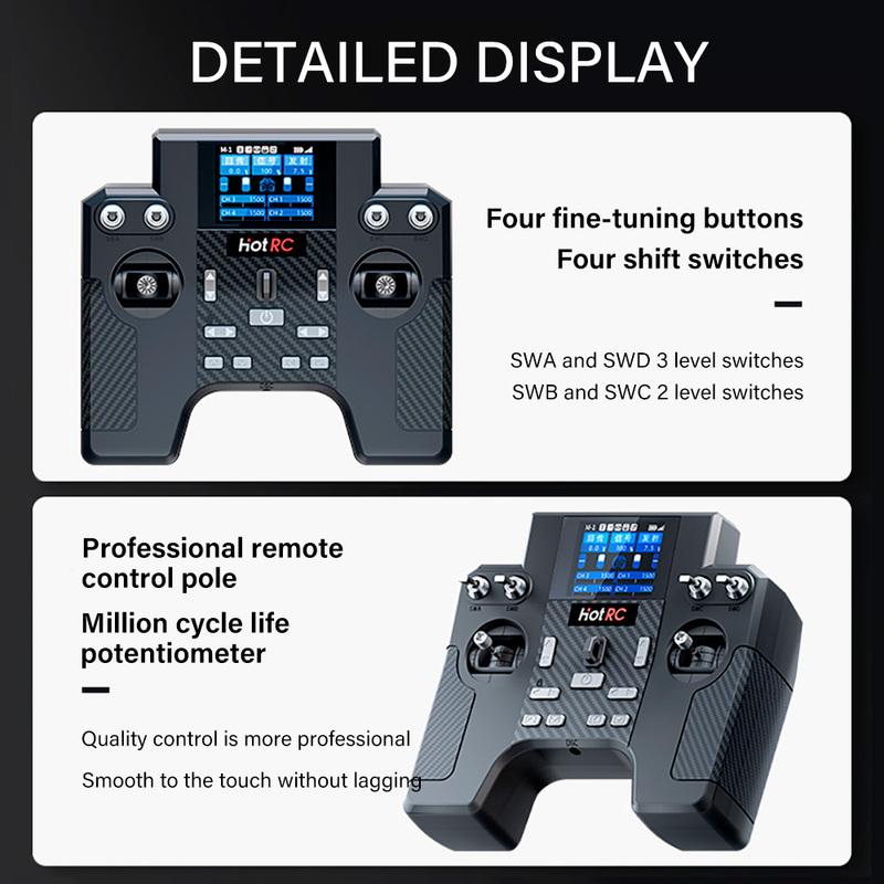 HOTRC HT-8A Transmitter 8CH Radio Controller Cruise Control Gyroscope 300M with F-08A Receiver For Model Aircraft Car Boat