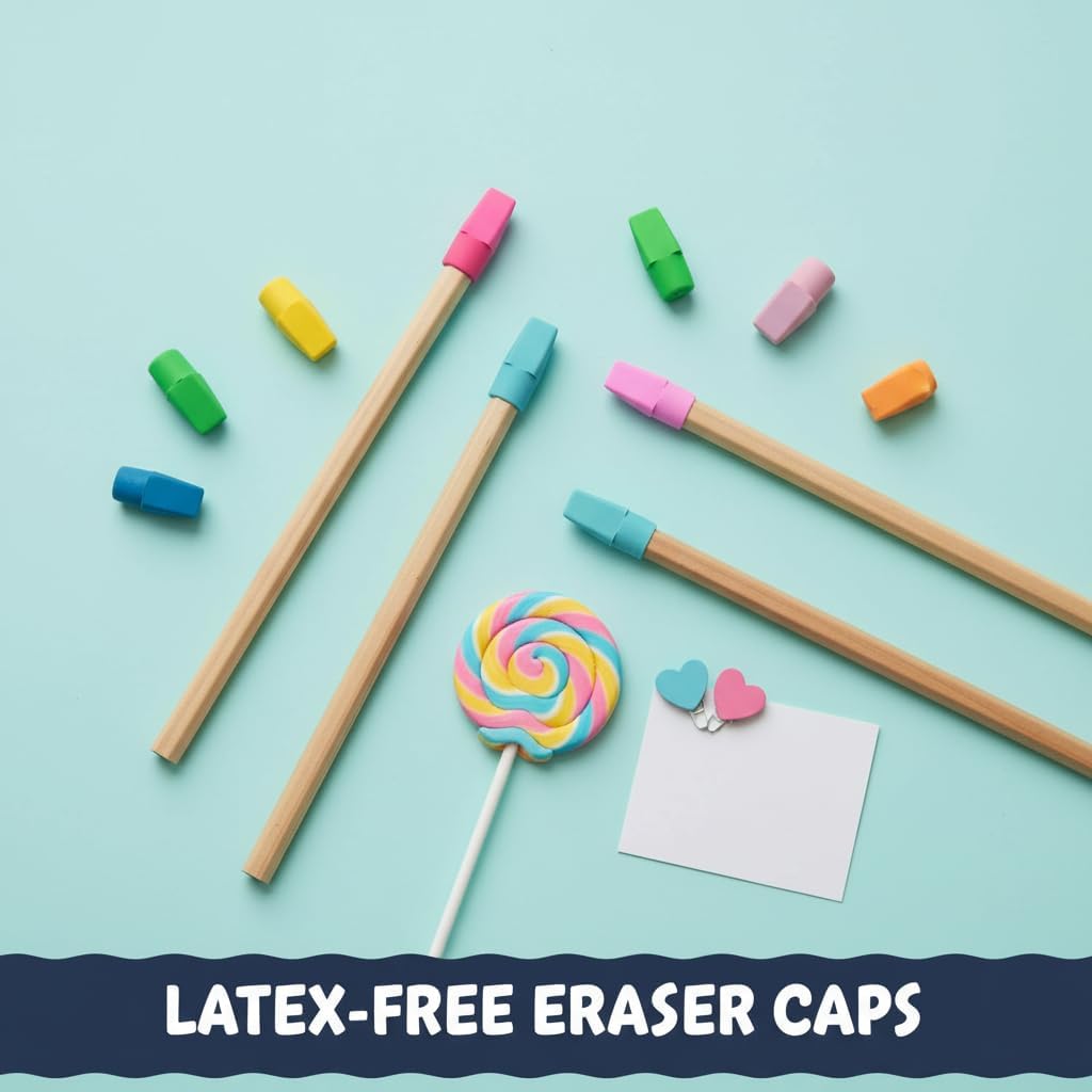 195PCS Pencil Top Erasers, Latex Free Chisel Shape Top Pencil Erasers, 10 Assorted Colors Classroom Erasers for Teachers, Students, School and