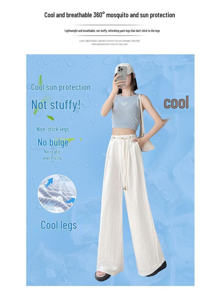 Summer 2026 Ice Silk Cotton-Linen Wide-Leg Sun Protection Pants - Women's Casual Thin Yamamoto Style