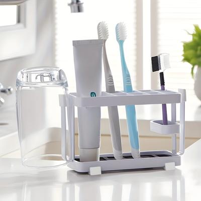 Blatowy uchwyt na szczoteczki do zębów z półką organizacyjną do łazienki - Oszczędzający miejsce, łatwy do czyszczenia, do przechowywania pasty do zębów i kubków