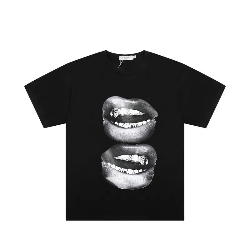 Retro Simple Sexy Lips Print Summer Cotton T-Shirt Fashion Men Clothing Fashion Tops Tees Men Casual Solid Color Streetwear Tops
