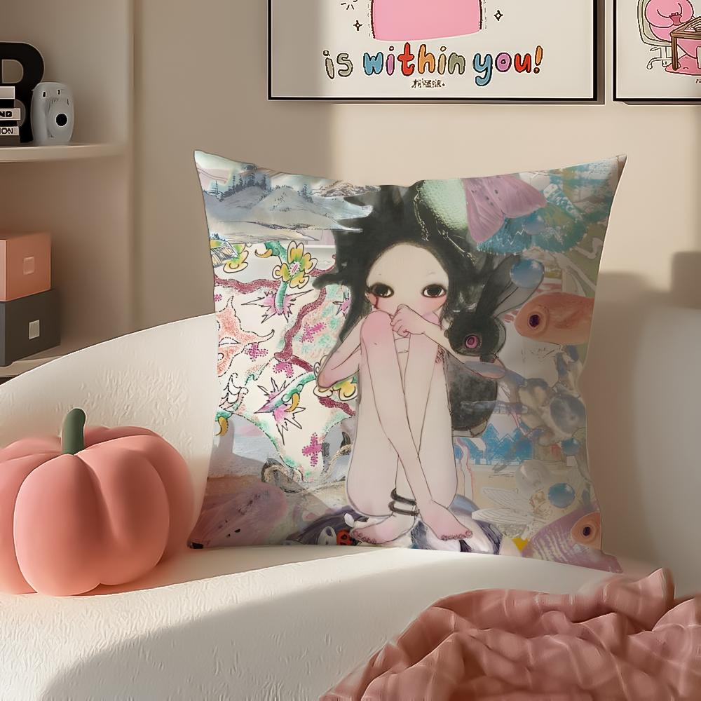 Warm Cute Surreal Japanese Art AAya Takano Cushion Cover Pillowcase Short Plush Invisible Zipper Room Sofa Cushion Cover