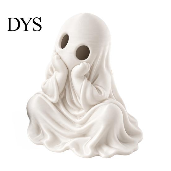 Artistic Ghost Figurine for Window Sill 3D Printed Halloween Figurine, Cute Chin-Resting Spooky Desk Decor, White Black Figures Funny Ornament