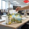 1pc 2D Flat Tissue Box, Printed On Both Sides, Lemons On a Tree with Coastal Backdrop, Versatile Napkin Dispenser for Home, Parties, and Car Decoratio