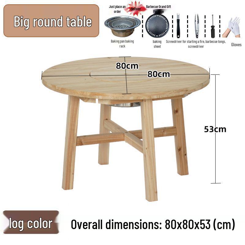 Outdoor Anti-corrosion Fire Pit Tea Table with Solid Wood and BBQ Function, Includes Indoor/Outdoor Chairs for Home Use