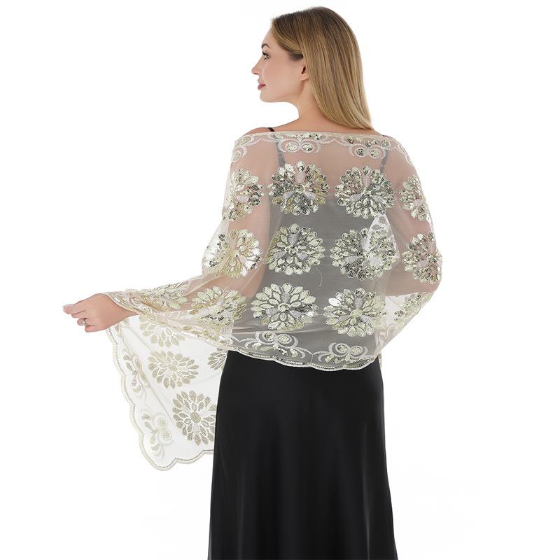 

60*190cm Sequin Shawls and Wraps Women Scarf Gown Cheongsam Fringed Scarves 60*190cm бежевий