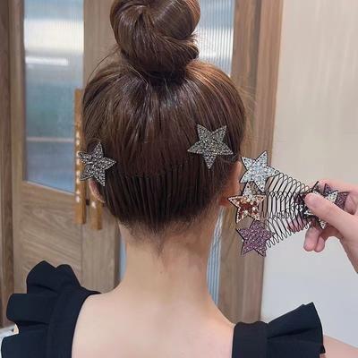 Agrafe de păr cu stea cu strasuri coreene, pieptene organizator de păr pentru fete, agrafe de păr Updo pentru femei, accesorii pentru păr pentru fete
