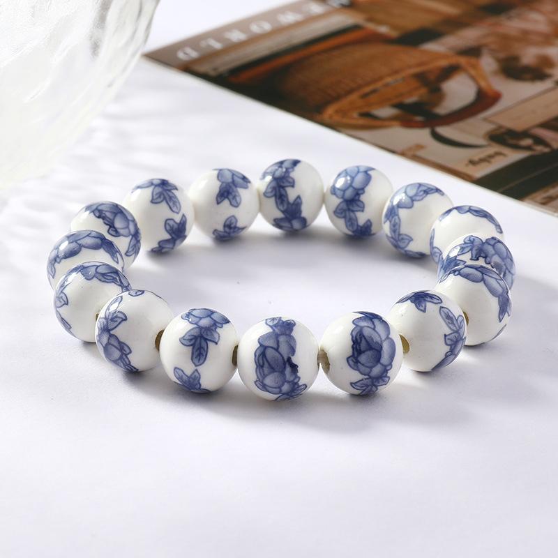 Vintage Blue And White Porcelain Ceramic Beads Strand Bracelet For Women Classic Elegant Wedding Jewelry Daily Accessories