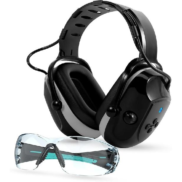 Bluetooth Защитные наушники Защита слуха + Защитные очки, NRR 25 дБ Шумоподавление Кошение травы Строительство Only Bluetooth