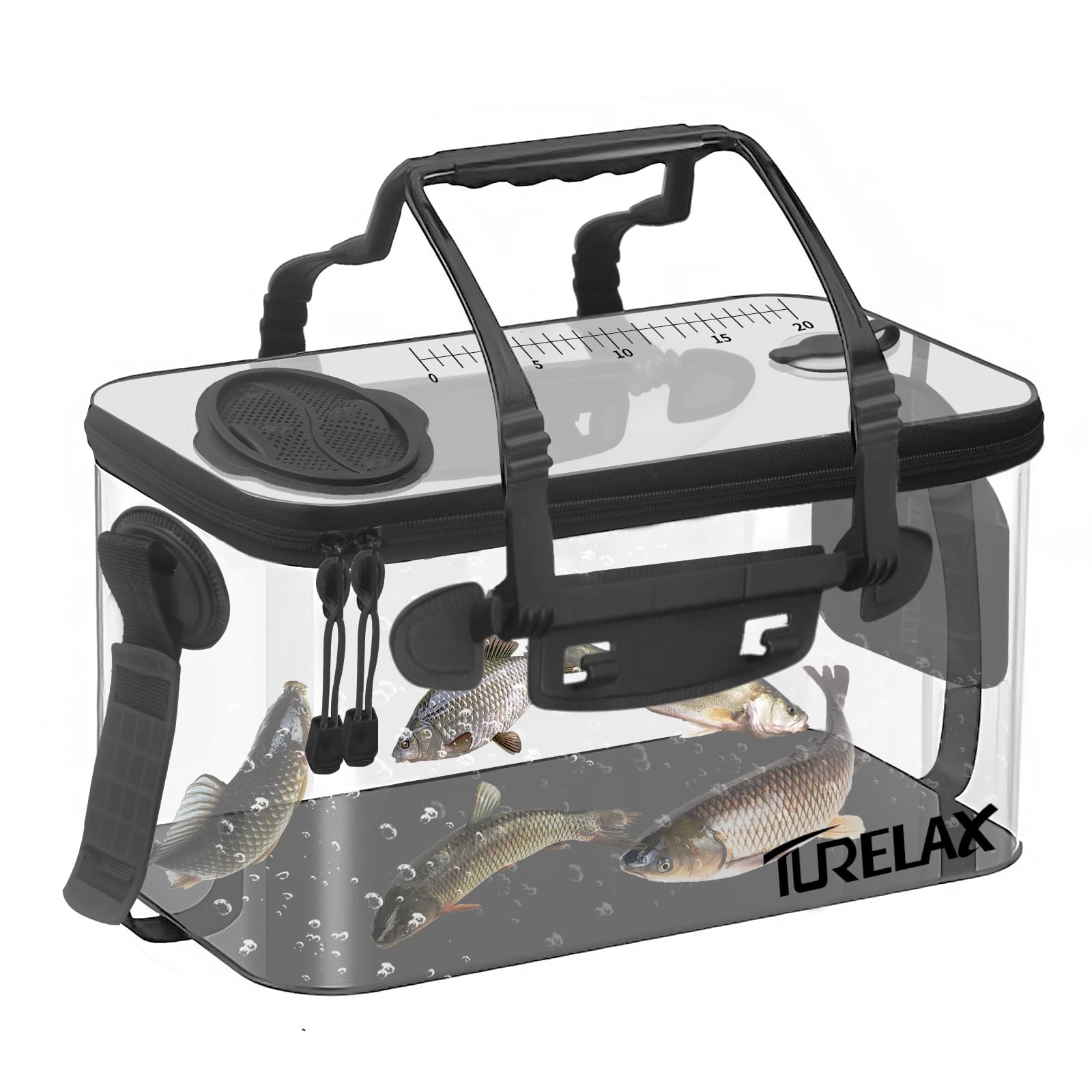 

TURELAX Ведро для рыбалки Прозрачное Складное Компактное Крышка на пружине Держатель насоса Дно Легкое Плечевой ремень Материал EVA 30см/40см/45см Прозрачное
