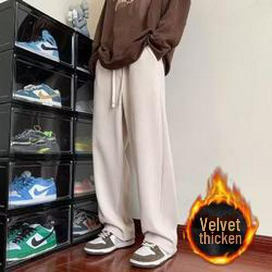 Men's Trendy American-Style Corduroy Wide-Leg Pants - Heavy Drape, Loose Straight Fit, Casual Trousers for Spring and Autumn