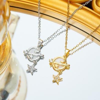 Planētas cirkona ģeometriskā niša, zvaigzne, mēness gaisma, grezna jauna dizaina kulona temperamenta kaklarota