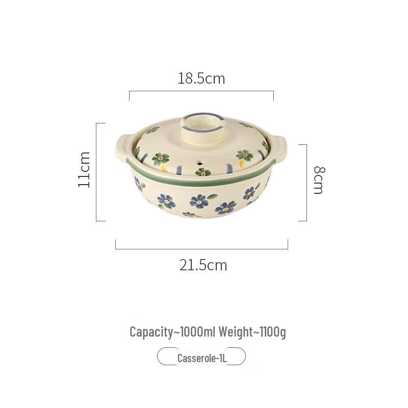 ZMR Japanese Style Blue Cherry Blossom Ceramic Stew Pot