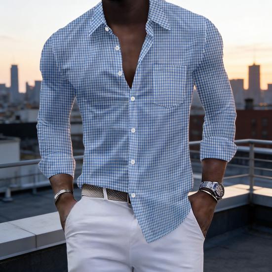 Men Plaid Dress Shirt Long Sleeve Button Down Shirt with Pocket Slim Fit Lapel Casual Formal Shirt for Prom Work Parties Dating