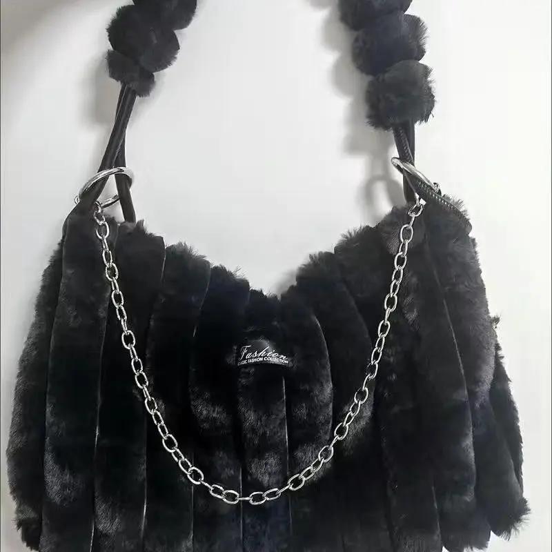 

Женская сумка осень зима пушистая мода цепи молния мягкие кошельки и сумки сумка через плечо евро-американский стиль