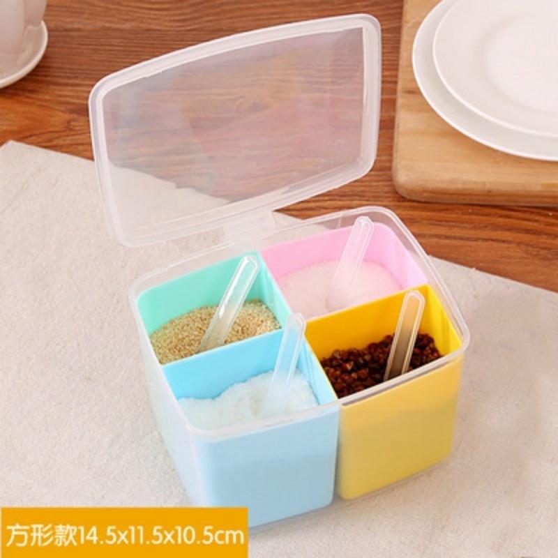 Seasoning Box Colorful Integrated Frame Color Round Seasoning Box 3 - In - 1 Seasoning Pot with Spoo
