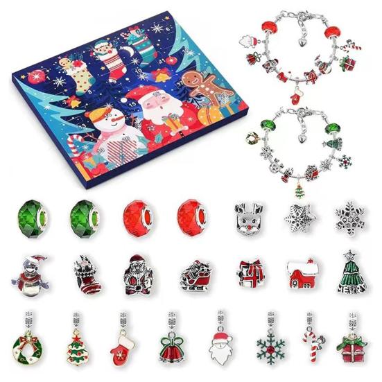 2025 Christmas Advent Calendar Bracelet Set 24 Day Countdown Jewelry Box with Santa Reindeer Tree Charms Surprise Xmas Gift