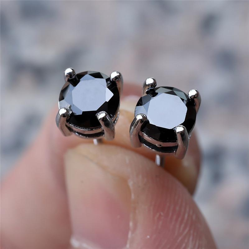 Luxury Female Crystal Green Stone Charm Silver Color Stud Earrings Cute Round Zircon Wedding Jewelry For Women