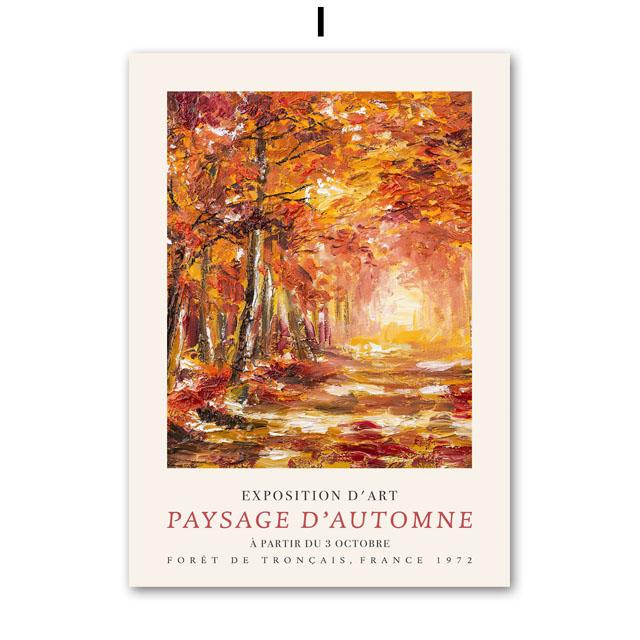 Autumn River Forest Pumpkin Coffee Squirrel Landscape Posters And Prints Wall Art Canvas Painting Pictures For Living Room Decor