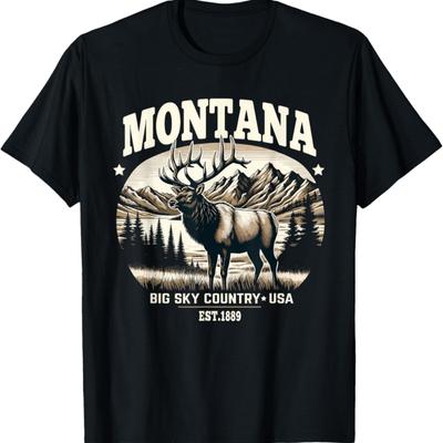 Montana Rocky Mountain Elk, Big Sky Country Design T-Shirt