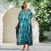 EDOLYNSA Damen Übergröße Kaftane Streifenmuster Batik Kaftan Badeanzug Überwurf Strand Maxikleid Lockerer Seitenschlitz Robe Q1218