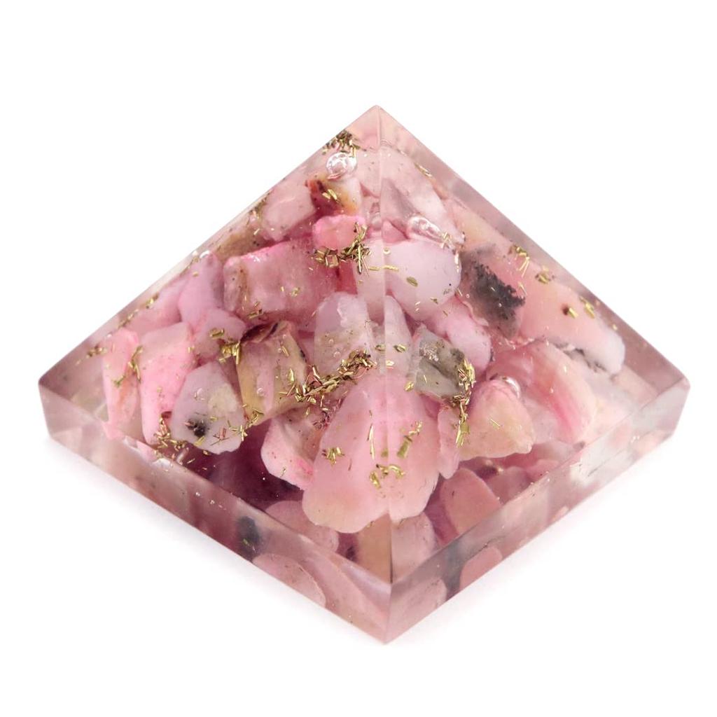 [GOLD STONE] Pink Opal Orgonite Pyramid, Spiritual Item, Approximately 30mm Wide, No Coil