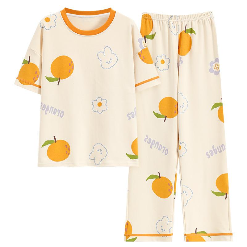 2025 Pajamas Women With Chest Pads, Short Sleeves, Trousers, Thin Two-Piece Set, Casual Korean Version Loose Set