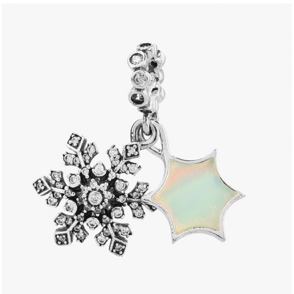 PAndora Opalescent Snowflake Double Pendant And Dangle Silver Charm 794142c01