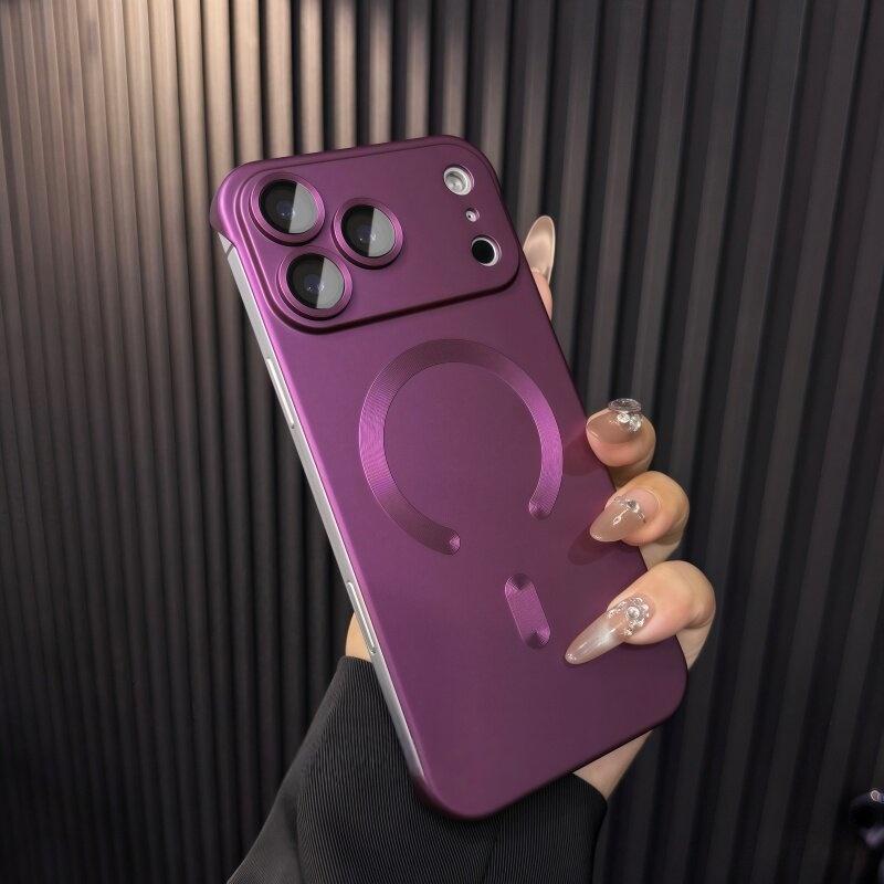Thin Metallic Paint PC For  Magnetic Case For For Iphone 17 Air 16 1 14 13 Pro Max Plus Lens Protect Frameless Cooling Cover