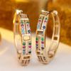 Trendy Hollow Square Rainbow Zircon Round Stone Hoop Earrings For Women Vintage Gold Color Small Ear Buckle Wedding Jewelry Gift