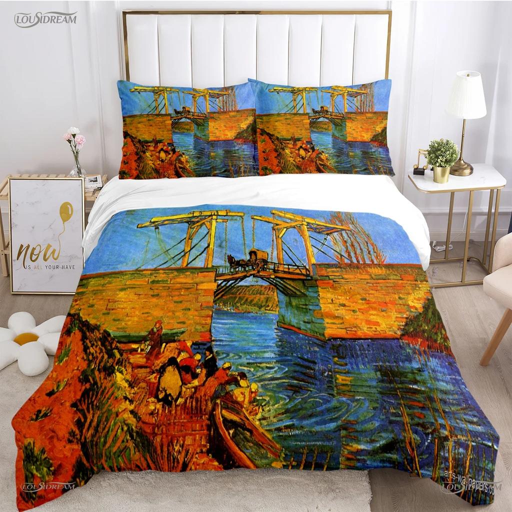 Van Gogh Kunst Niedlich Kawaii Bequemer Bettbezug Steppdecke Kissenbezug Bettwäscheset Kinder Schlafzimmer Dekoration Heimtextil