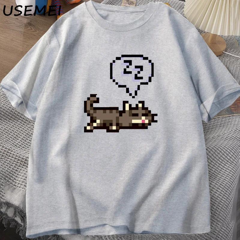 Stardew Valley Sleeping Cat Sploot Graphic T Shirts Men Casual Funny Short Sleeve T-shirt Unisex Cotton Tees Men's Clothing