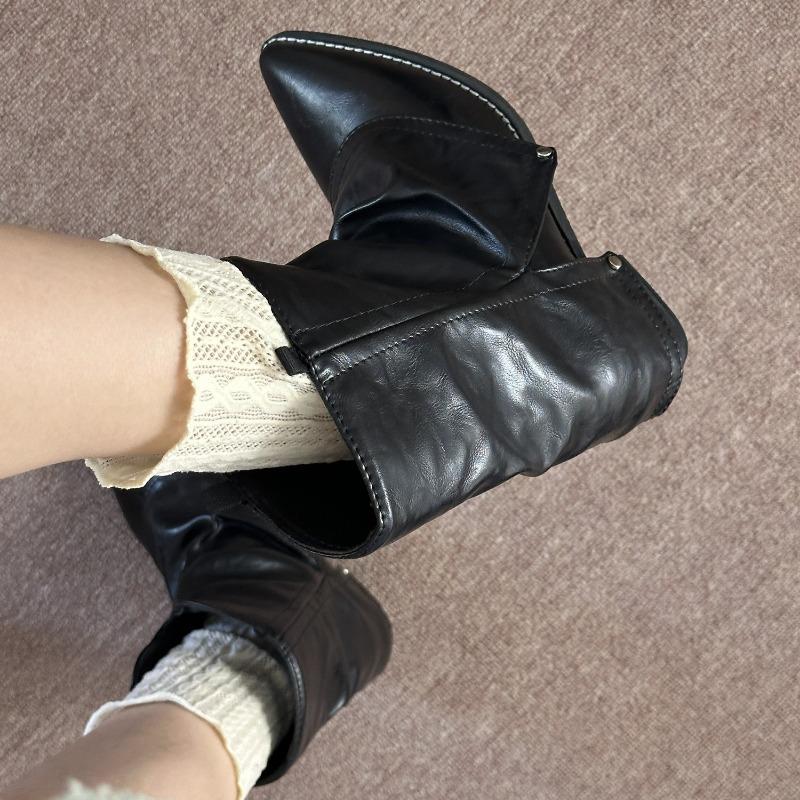 Vintage Women Western Pipe Ankle Boots Fashion Pointed Toe Shoes Ladies Thick Heel Short Botas Autumn Winter  De Mujer