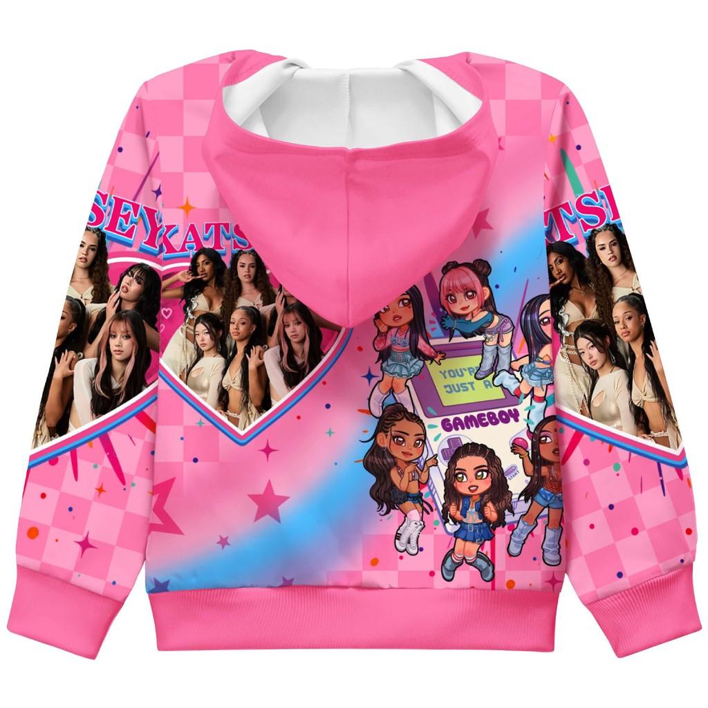 36374 Kids Girls KATSEYE Printed Long Sleeves Hooded Zipper Coat Jacket