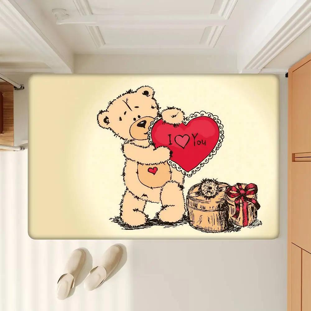 Cartoon Teddy Bear Cute Floor Mat Non-Slip Laundry Room Mat Laundry Decor Balcony Child Living Room Bedside Mats