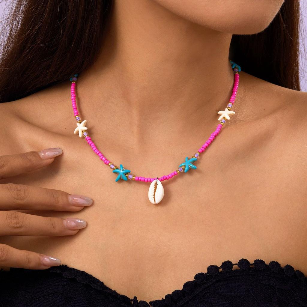 Starfish Necklace Bohemian Handmade Colored Rice Bead Clavicle Chain Women'S Fashion Necklace