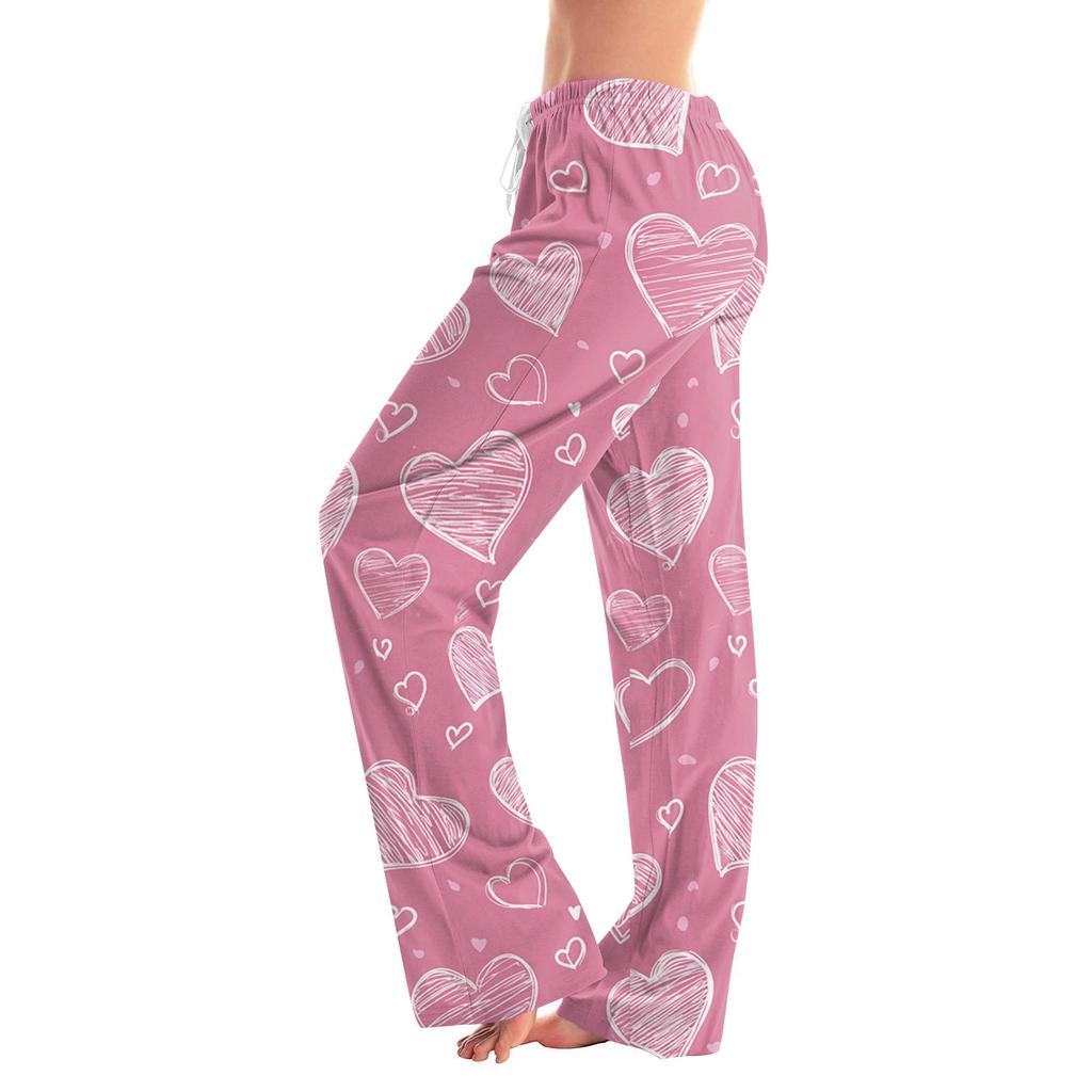 Women's Valentine's Day Heart,themed Casual Milk Silk Fleece Pants, Sleep Pants, Home Pants