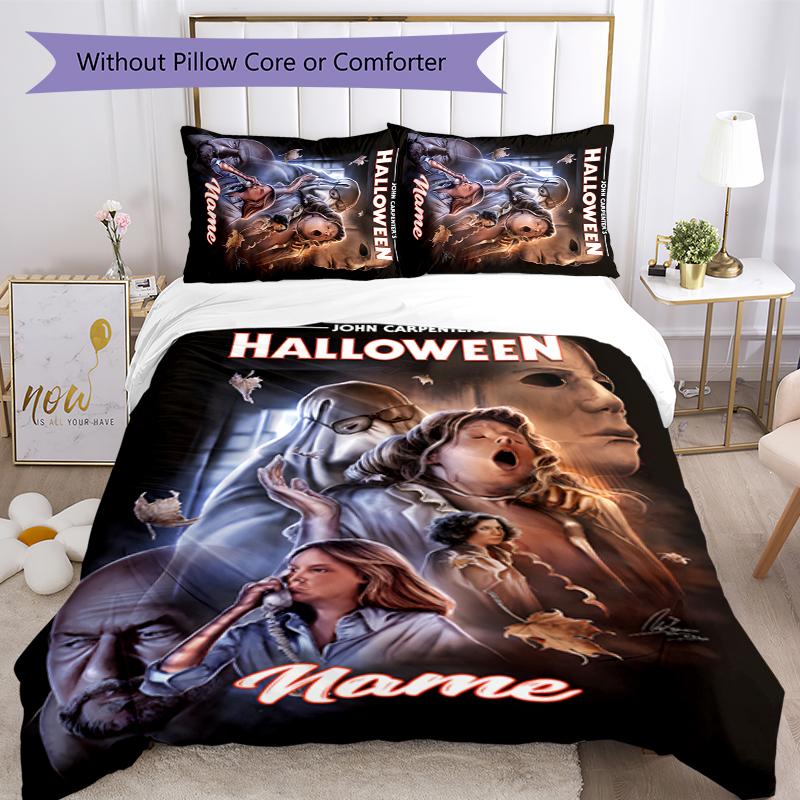 3pcs Custom Name Cartoon Michael Myers Bedding Set Duvet Cover Closure Includes 1 Duvet Cover & 2 Pillowcases for All Seasons Bedroom Decor