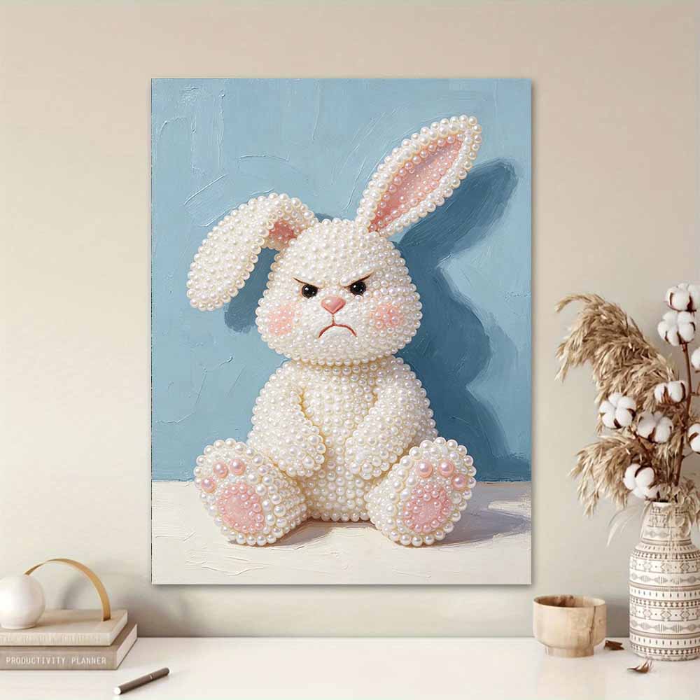 Grumpy Bunny Pattern Framed Pearl Painting Kit DIY 3D Sparkling Bead Canvas Art Relaxing Handmade Craft Gift for Women for Home Decoration
